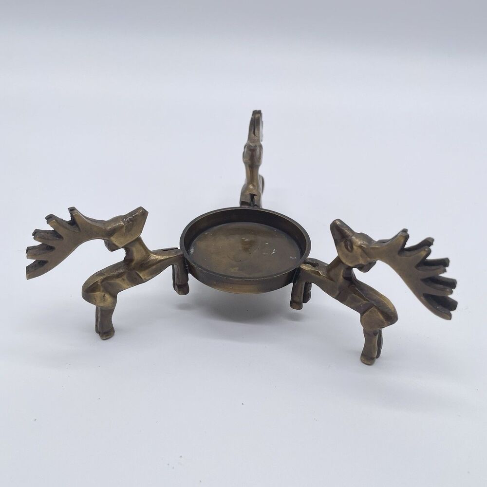 Vintage Aromatique Brass Reindeer Candle Holder 3 Deer Tealight Decor USA 6”